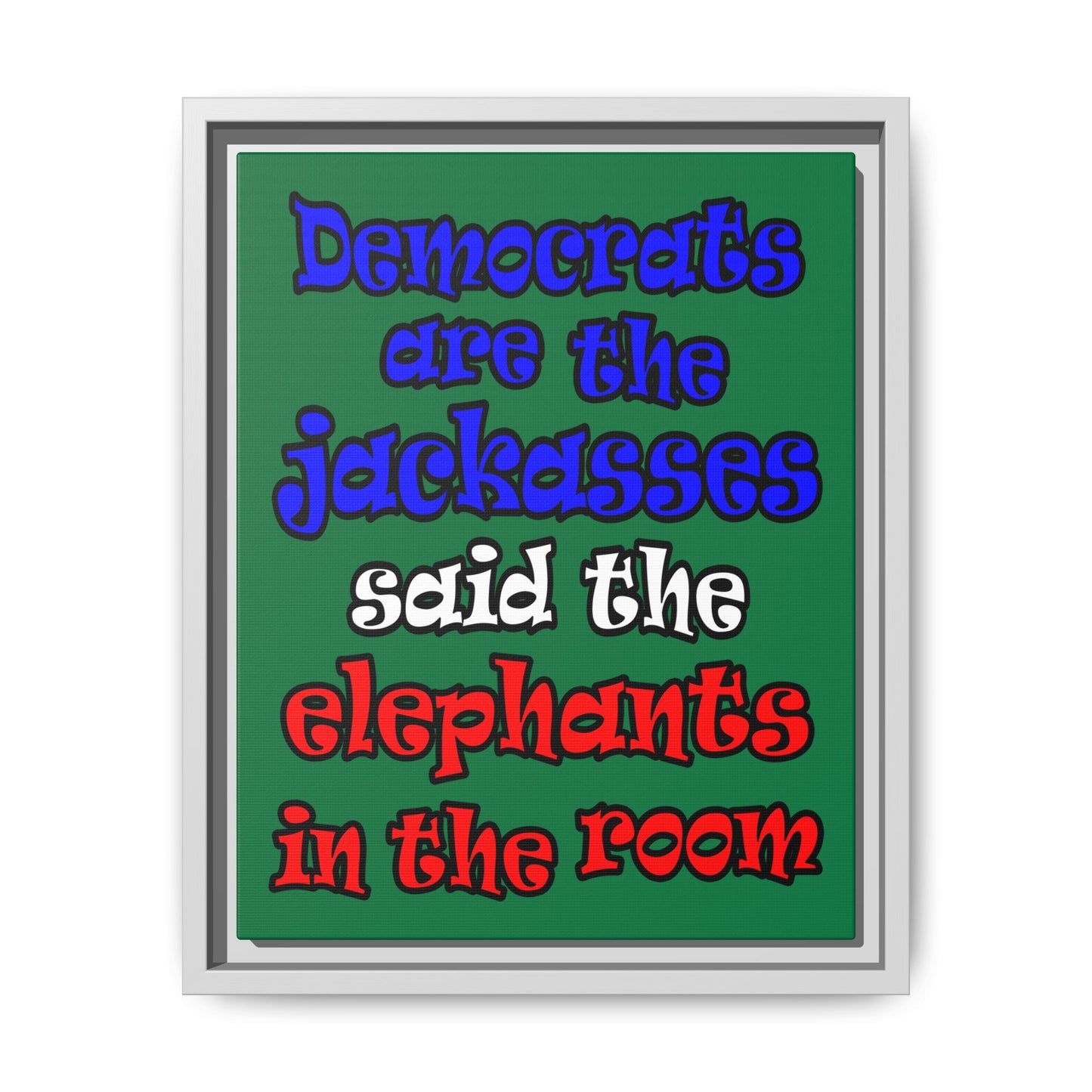 donkeys and elephants - framed canvas art (dark green)