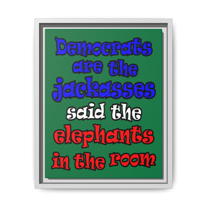 donkeys and elephants - framed canvas art (dark green)
