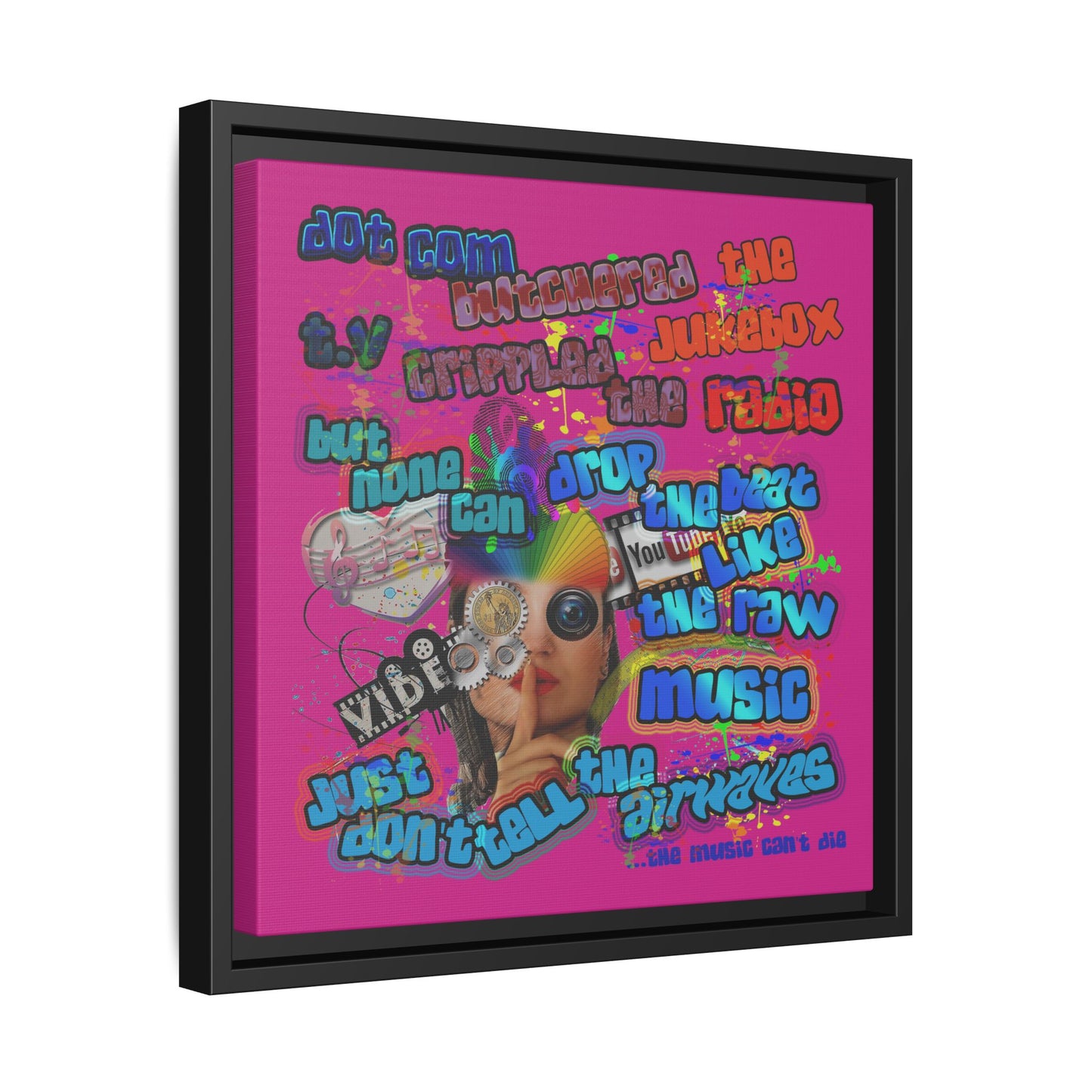 drop the beat - framed canvas art (pink)
