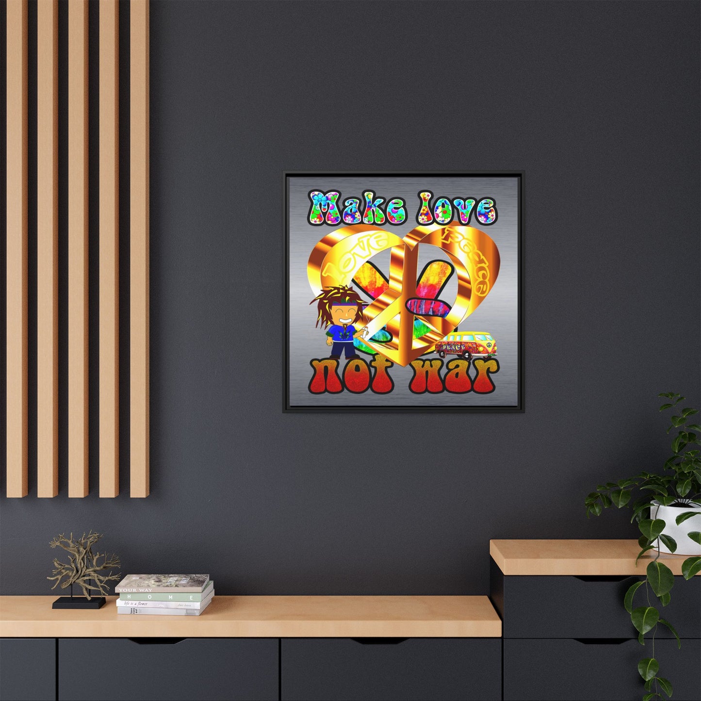 love peace - framed canvas art (brushed nickel)