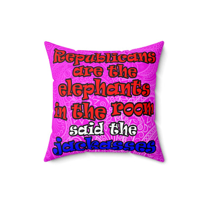 donkeys and elephants - Spun Polyester Square Pillow - (pink swirl)