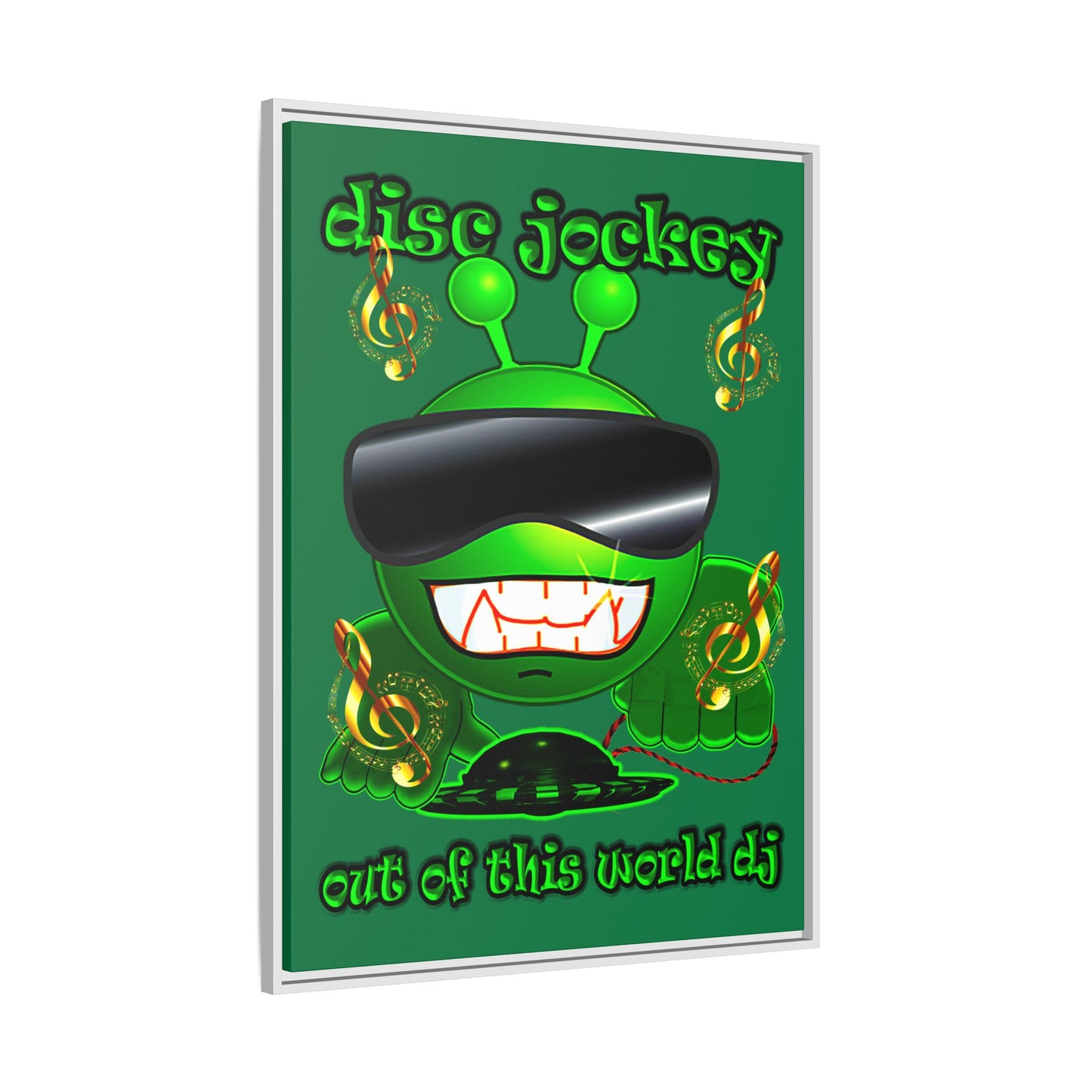 disc jockey - framed canvas art (dark green)