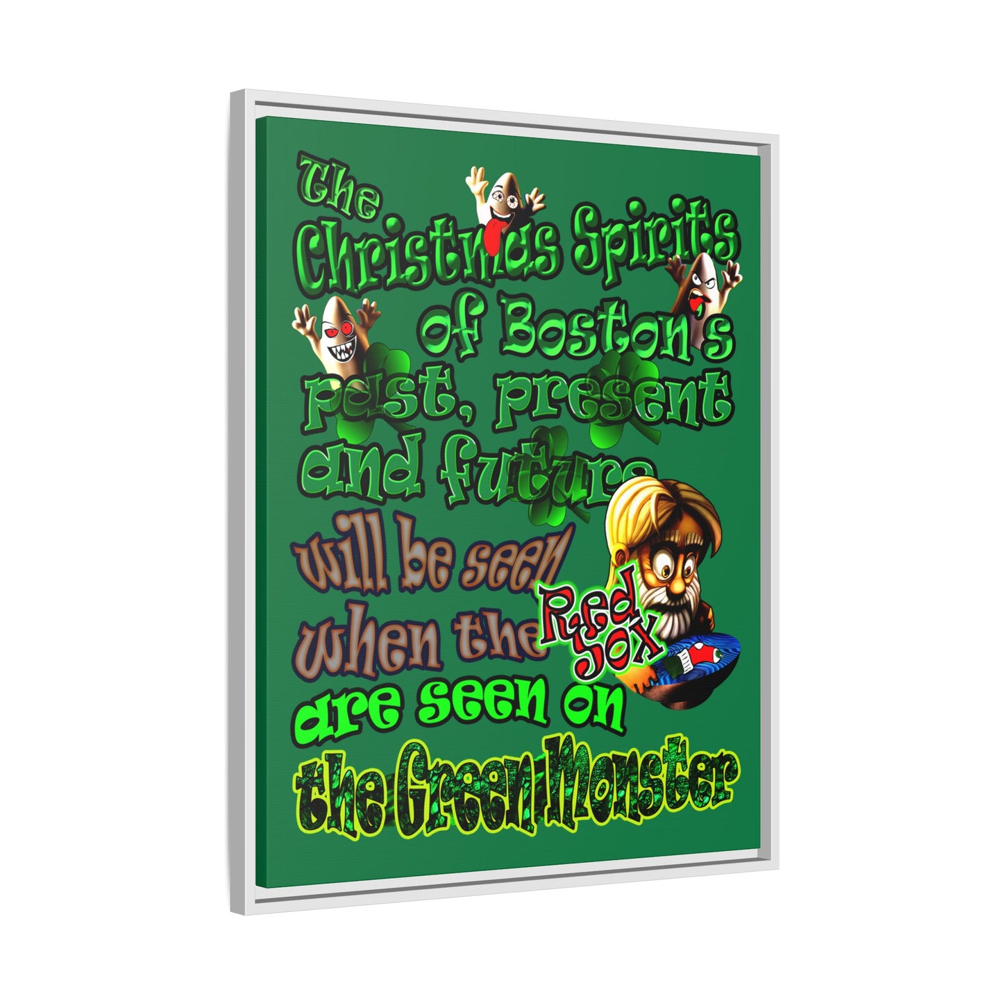 christmas spirits of boston - framed canvas art (dark green)