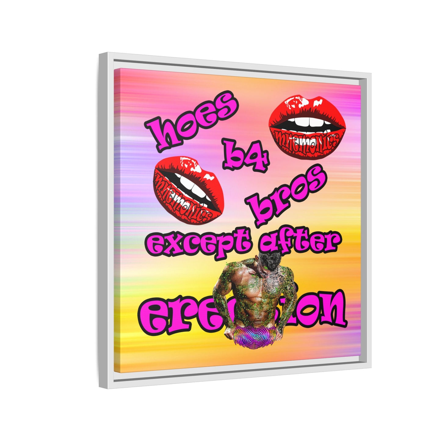 hoes b4 bros - framed canvas art (color blur)