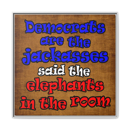 donkeys and elephants - framed canvas art (brown papyrus)