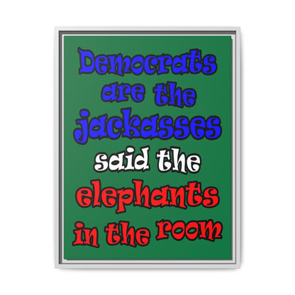 donkeys and elephants - framed canvas art (dark green)