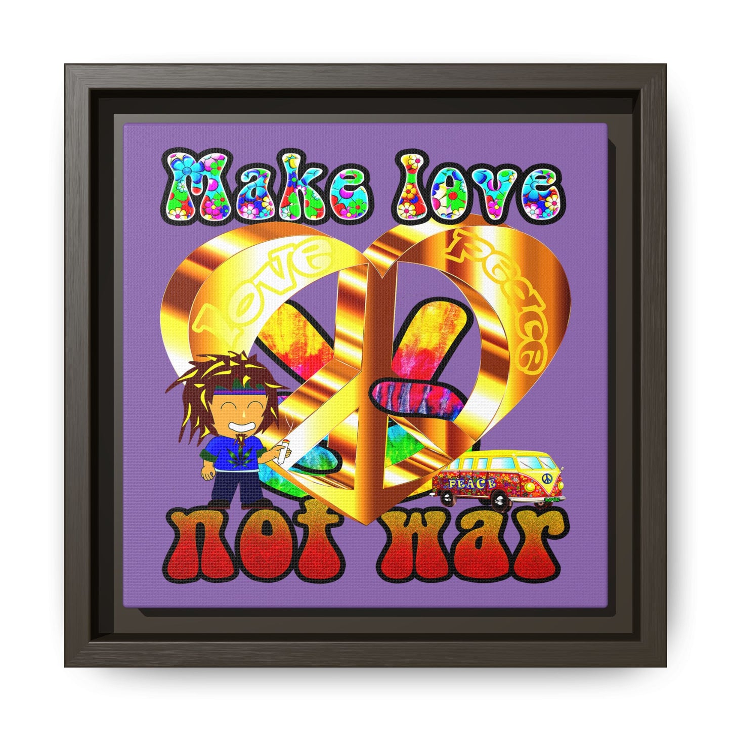 love peace - framed canvas art (light purple)