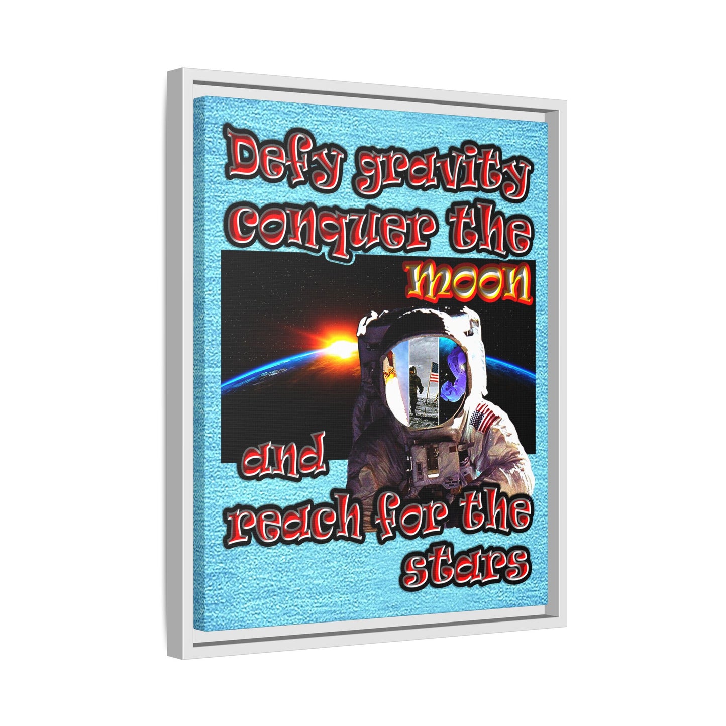 defy conquer reach - framed canvas art (faded blue)