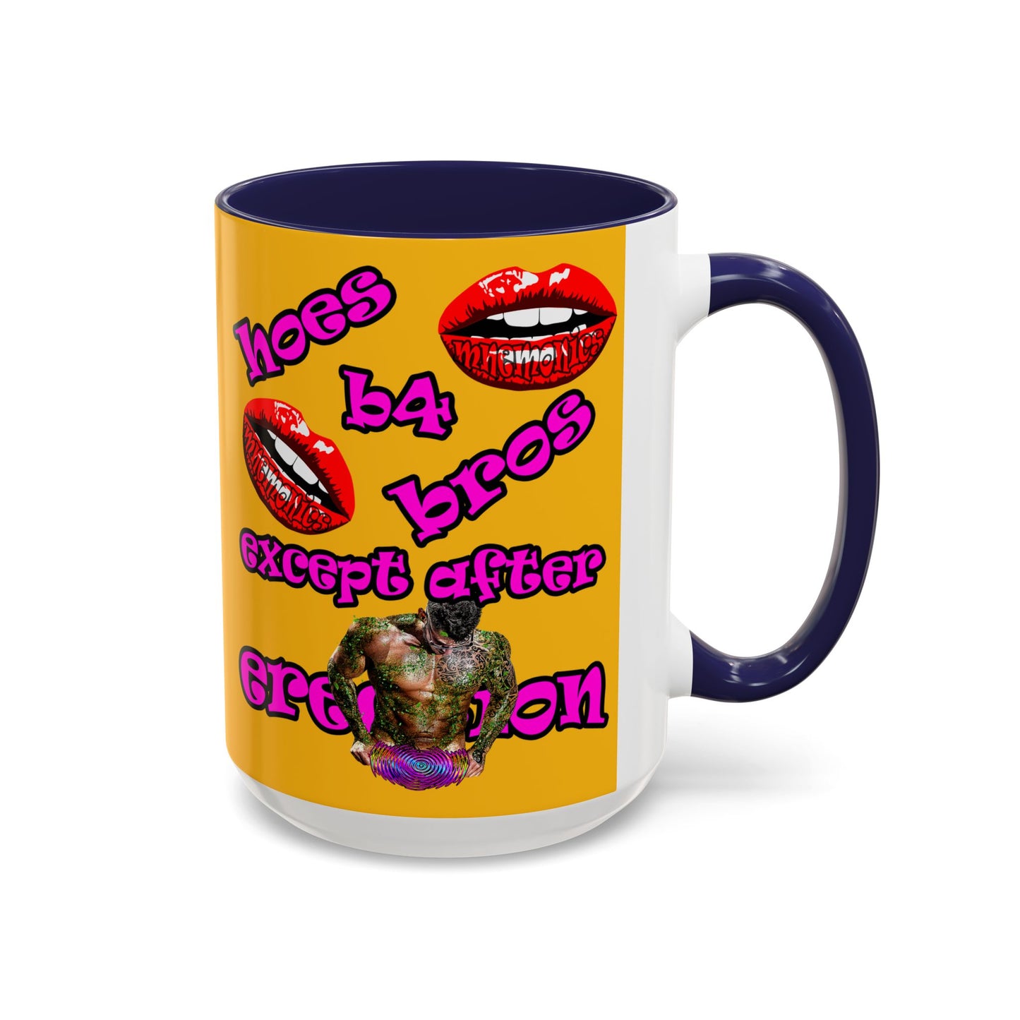 hoes b4 bros - Accent Mug (yellow)