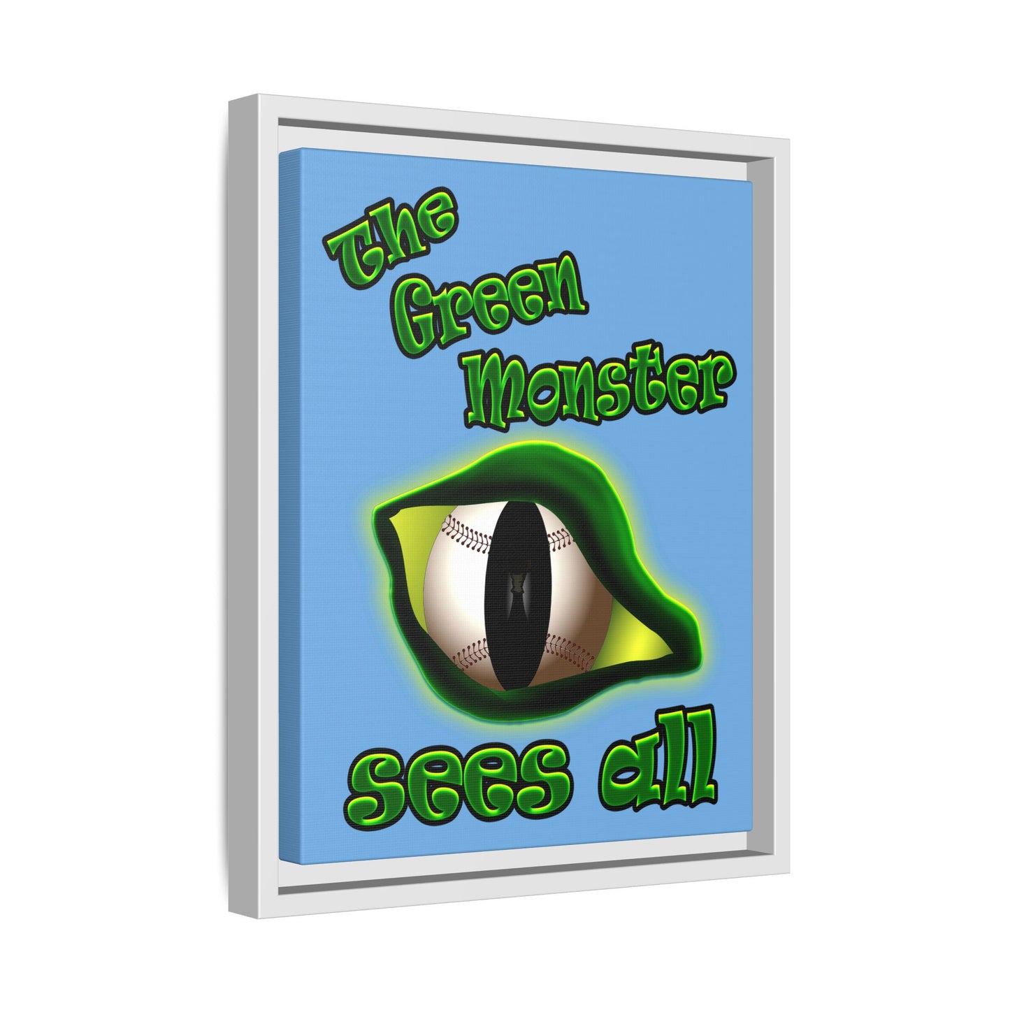 green monster - framed canvas art (light blue)