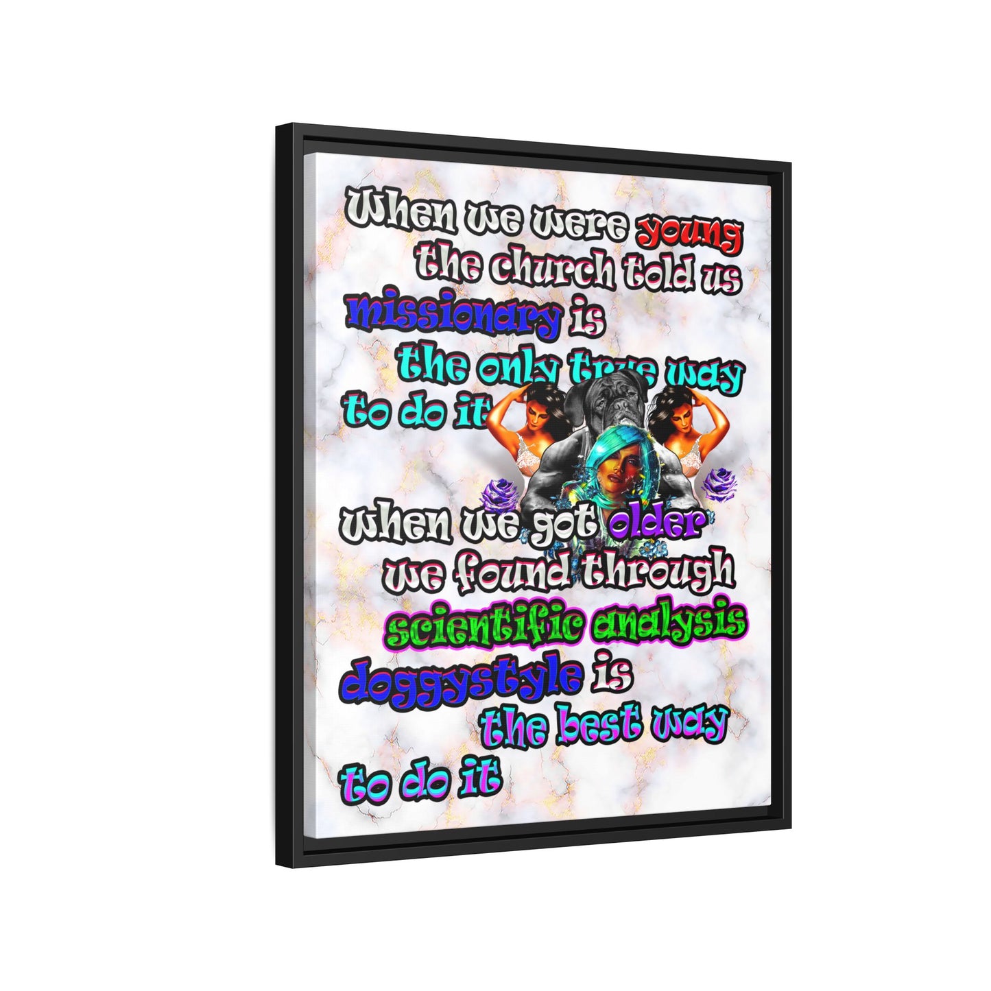 doggystyle - framed canvas art (white marble)