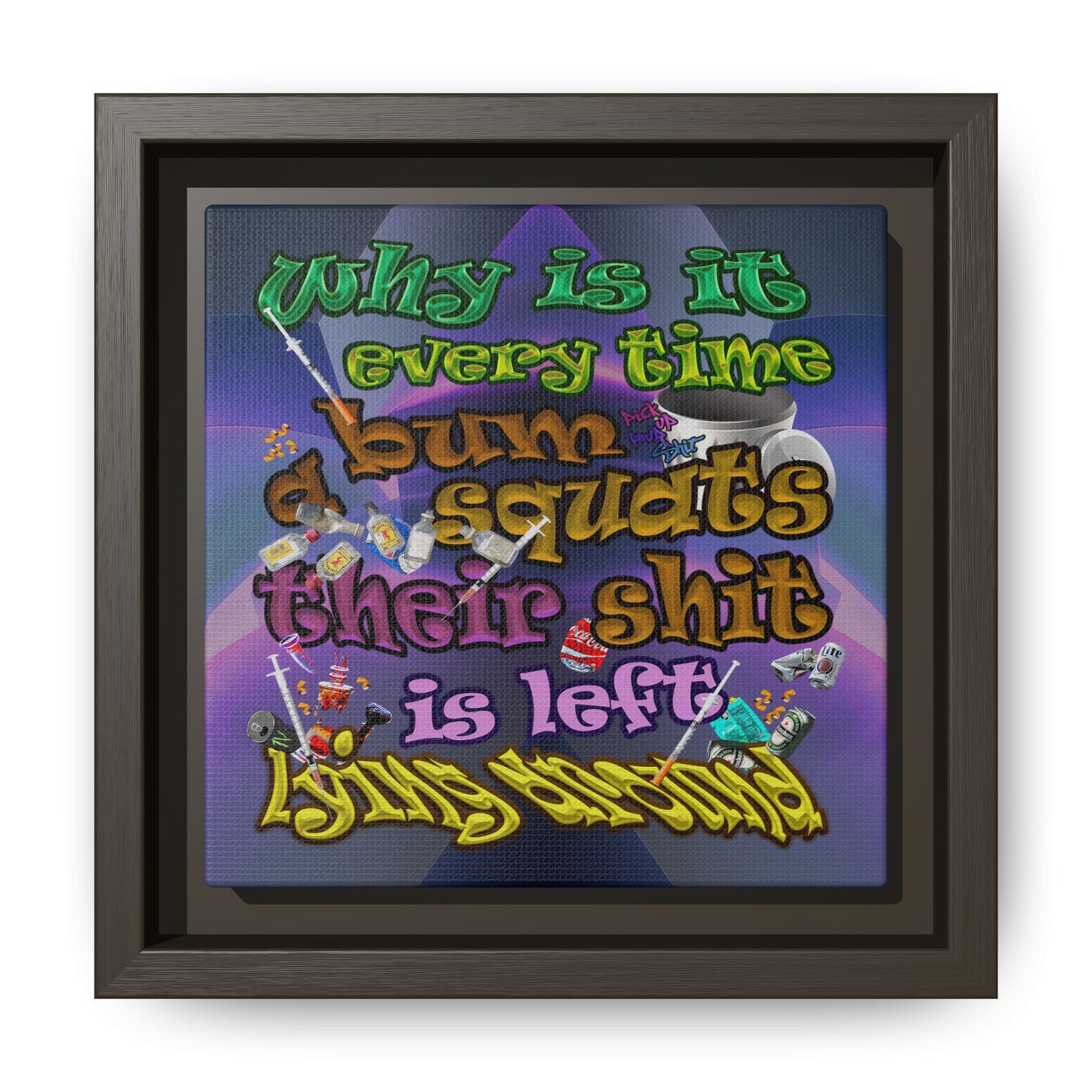 the bum's shit - framed canvas art (grey-pink wave)