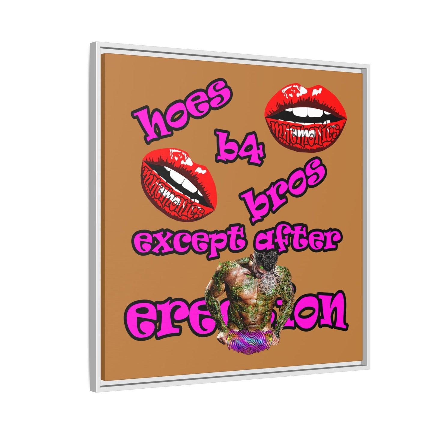 hoes b4 bros - framed canvas art (light brown)