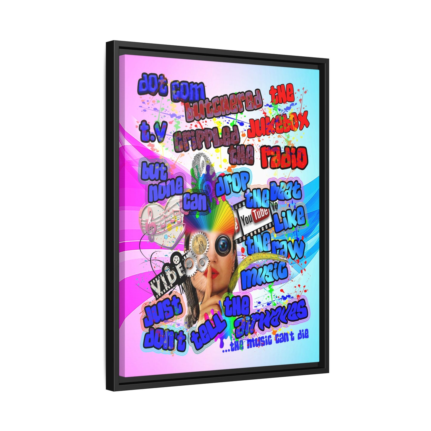 drop the beat - framed canvas art (light blue-pink wave)