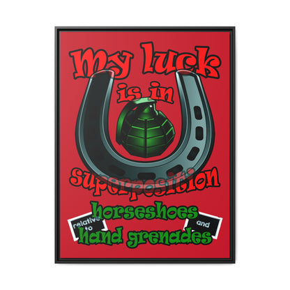 my luck - framed canvas art (dark red)
