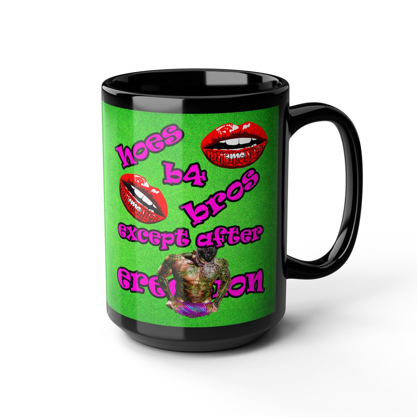 hoes b4 bros - Black Mug (green turf)