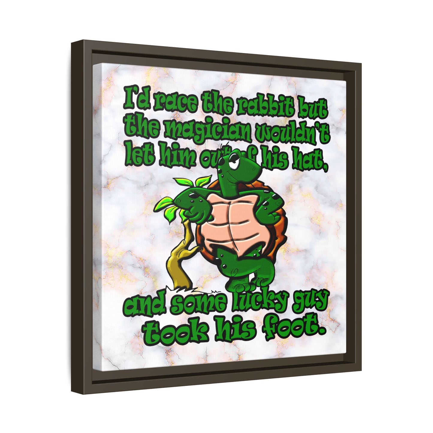 turtle race - framed canvas art (white marble)