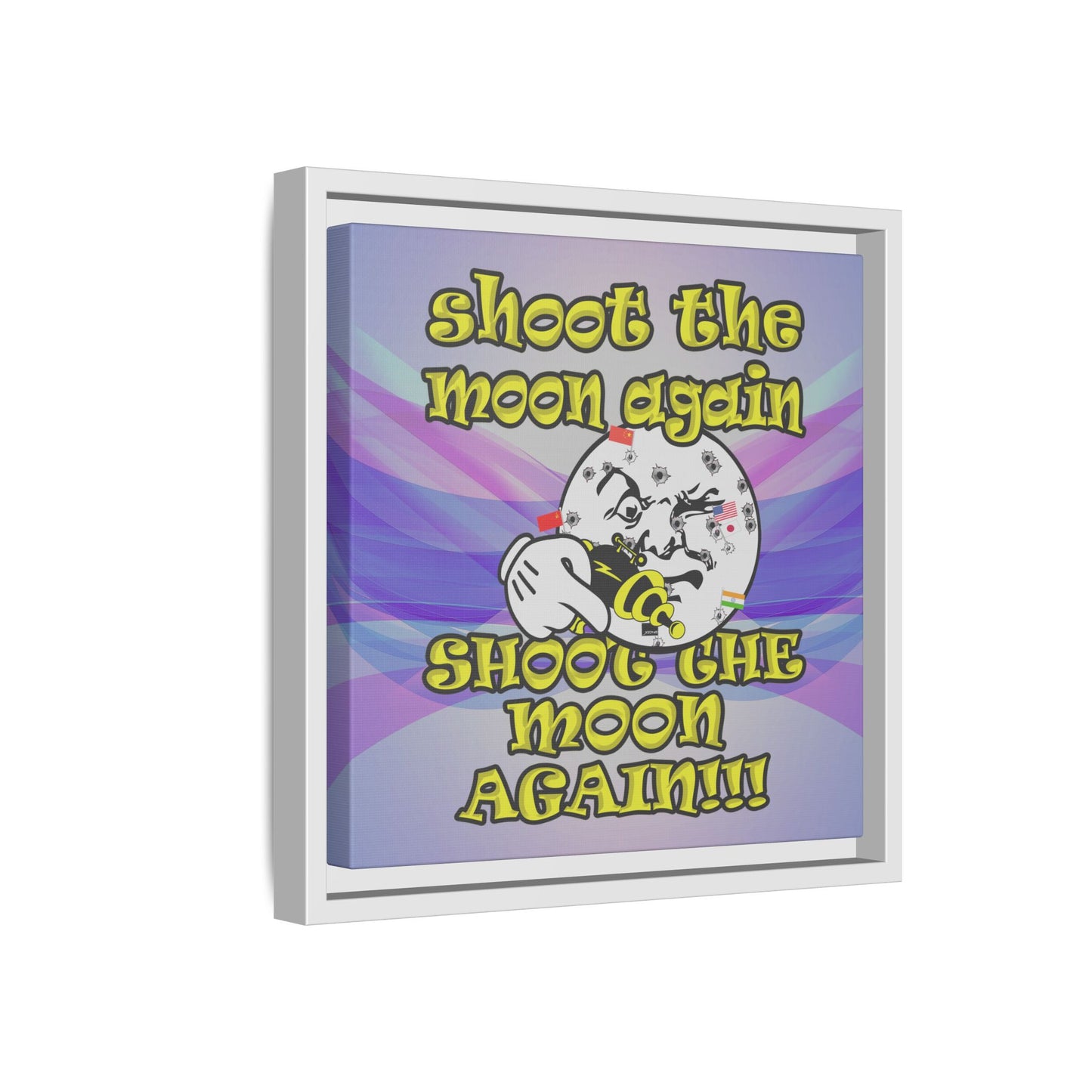 shoot the moon again - framed canvas art (light blue-pink wave)
