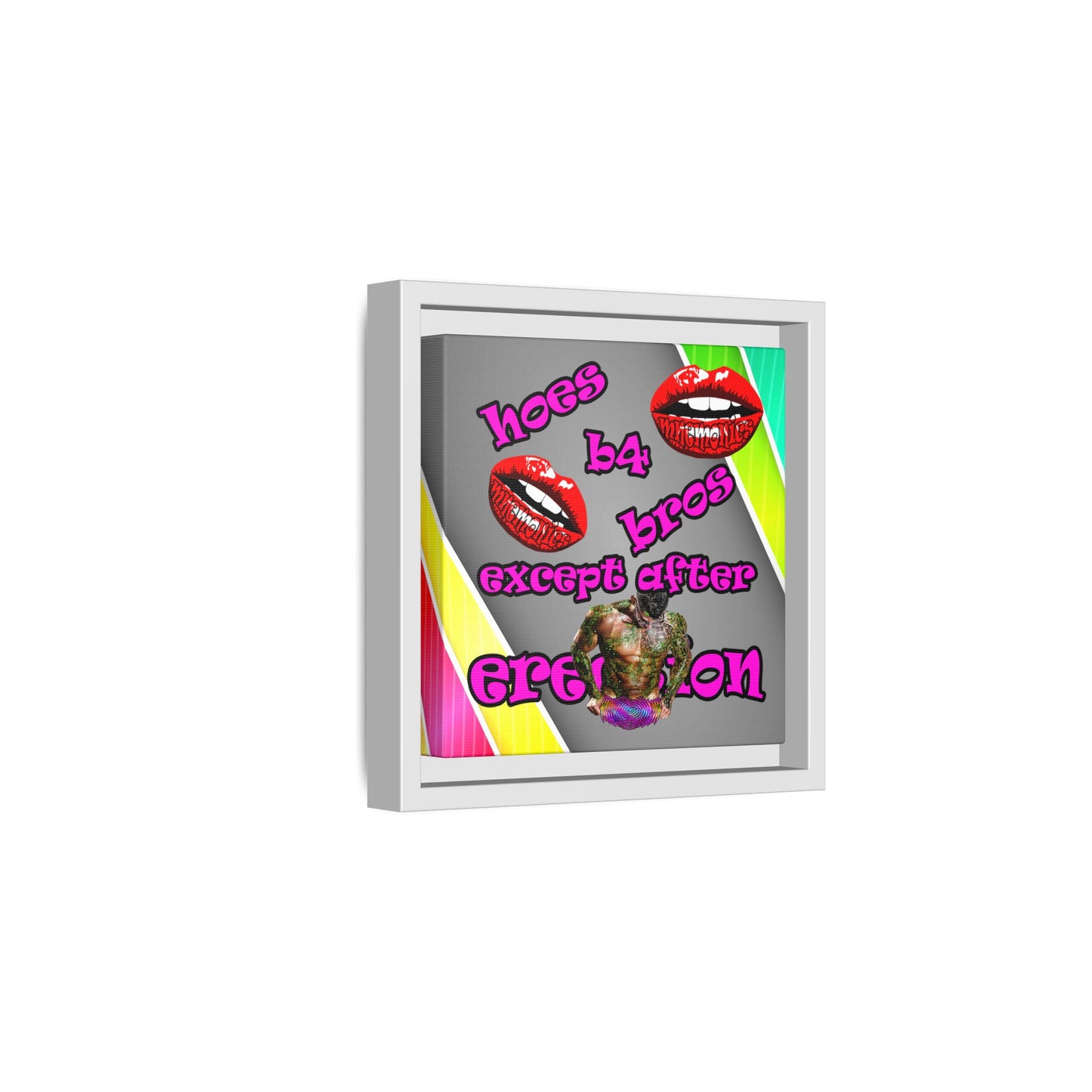 hoes b4 bros - framed canvas art (rainbow split)