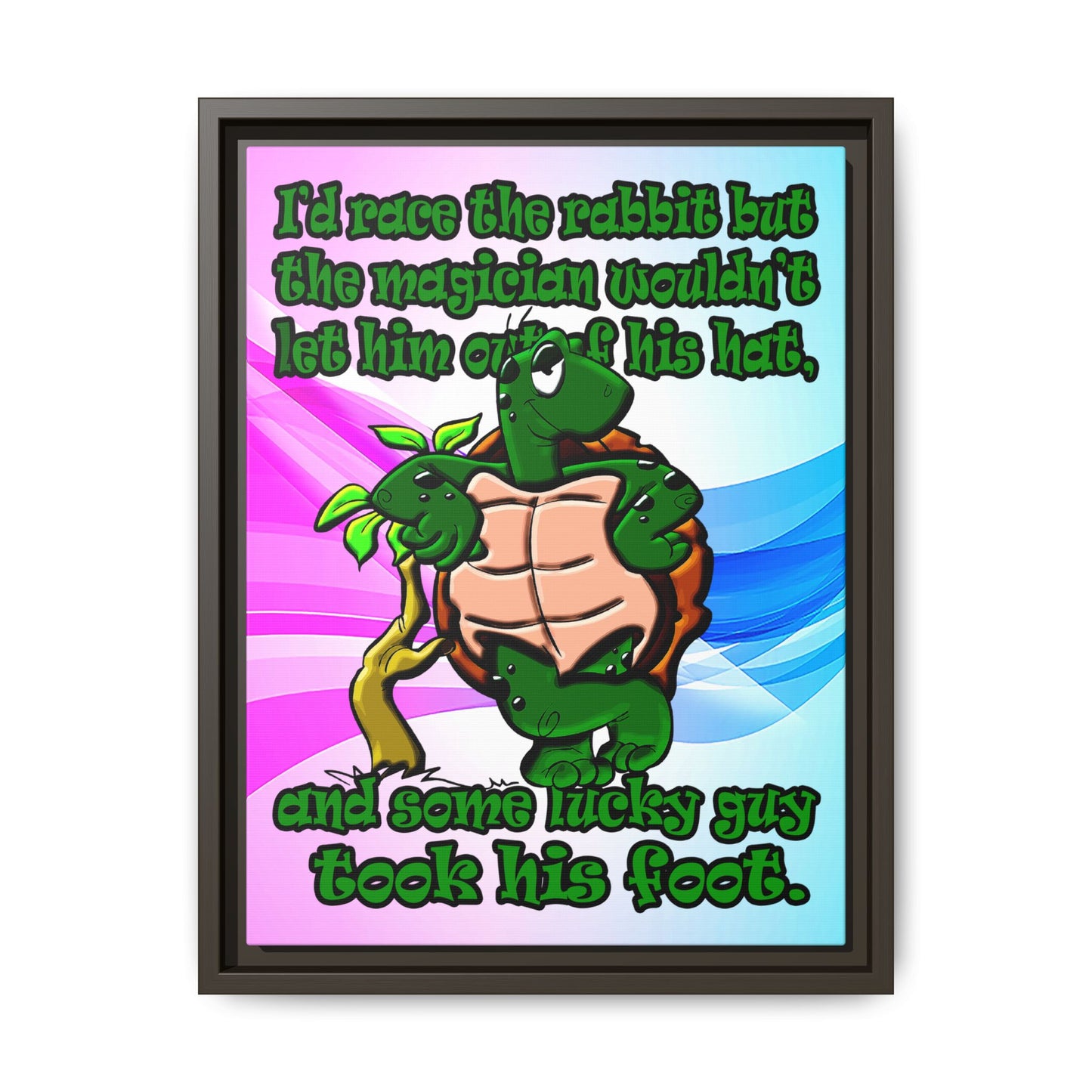 turtle race - framed canvas art (light blue-pink wave)