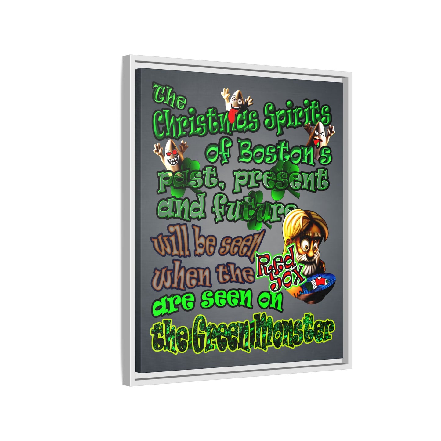 christmas spirits of boston - framed canvas art (grey-light grey)