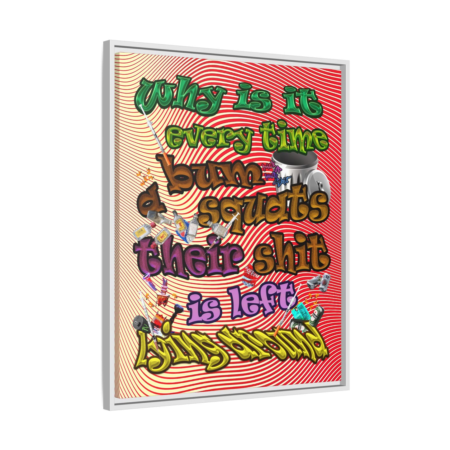 the bum's shit - framed canvas art (yellow-orange wave)
