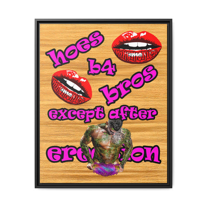 hoes b4 bros - framed canvas art (butterscotch wood finish)