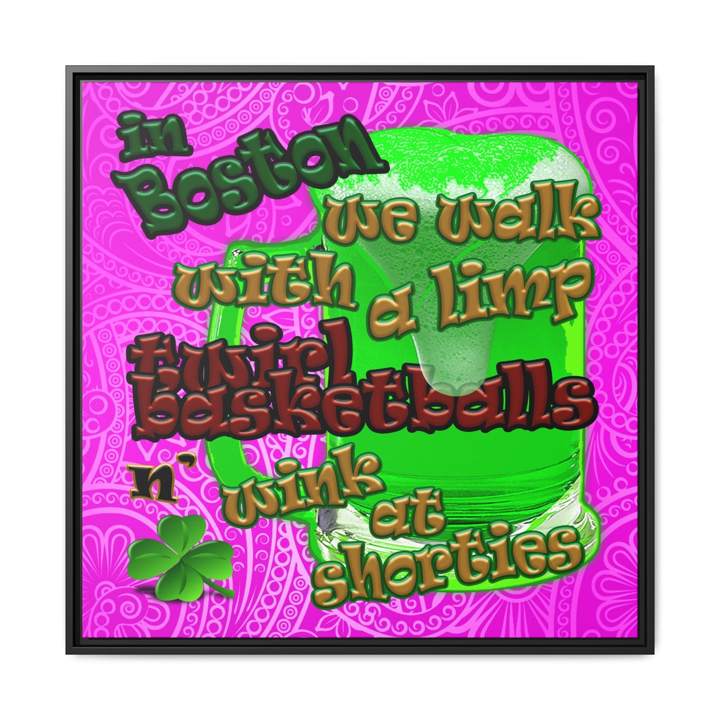 celtics logo - framed canvas art (pink swirl)