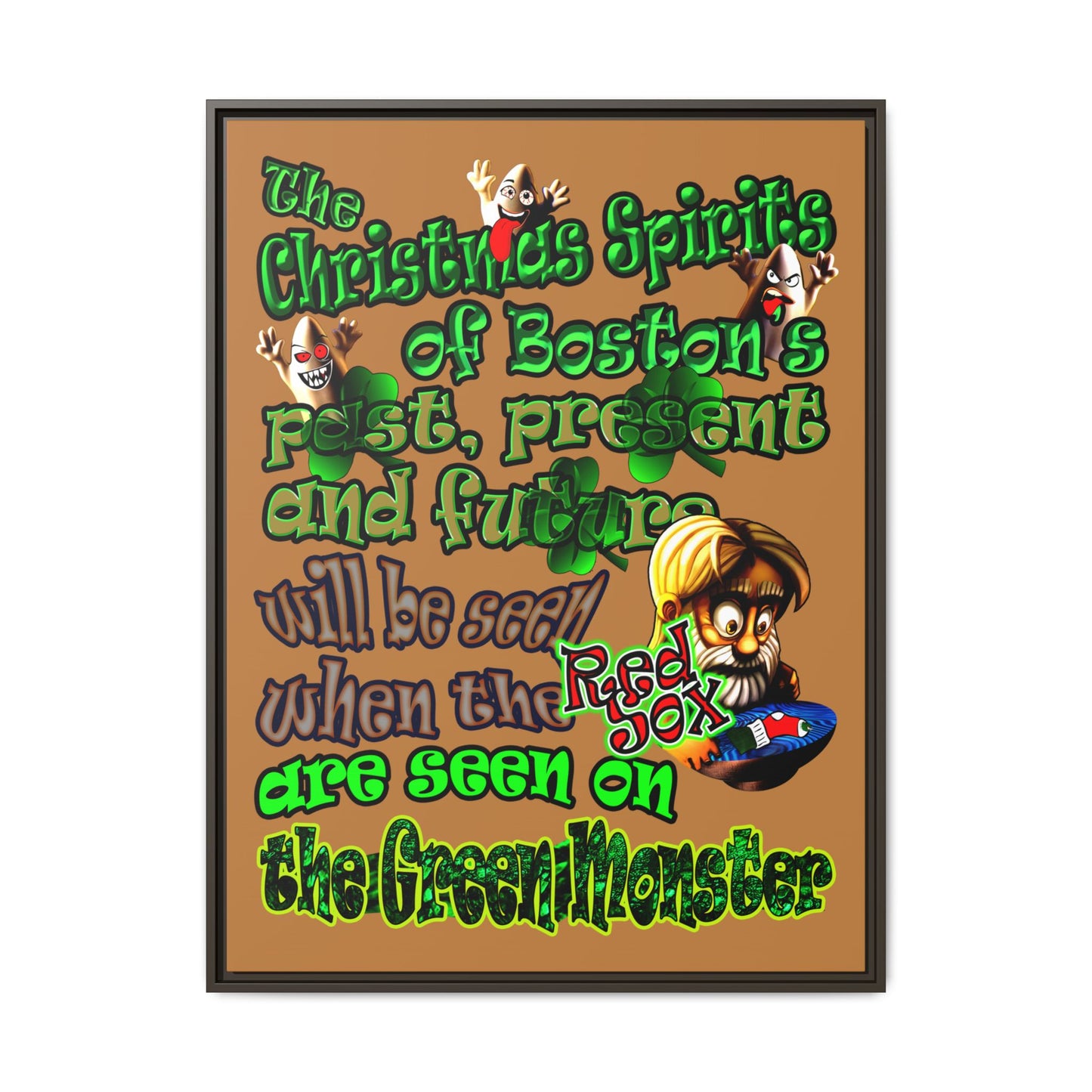 christmas spirits of boston - framed canvas art (light brown)