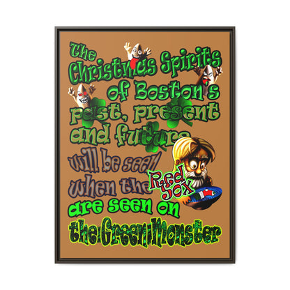 christmas spirits of boston - framed canvas art (light brown)