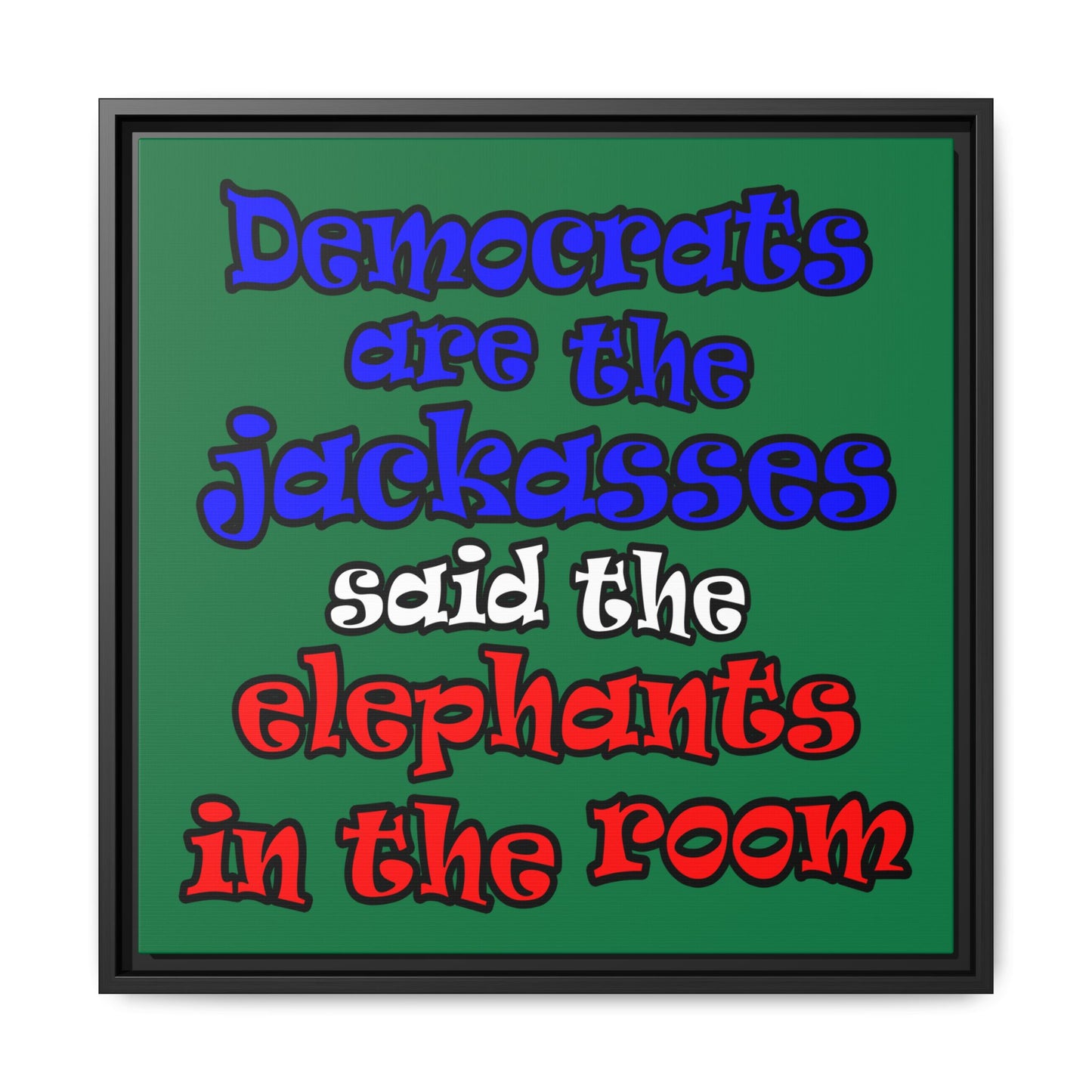 donkeys and elephants - framed canvas art (dark green)