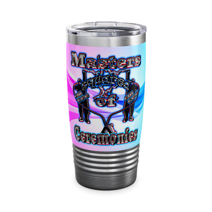 em cee squared - Ringneck Tumbler, 20oz (light blue-pink wave)