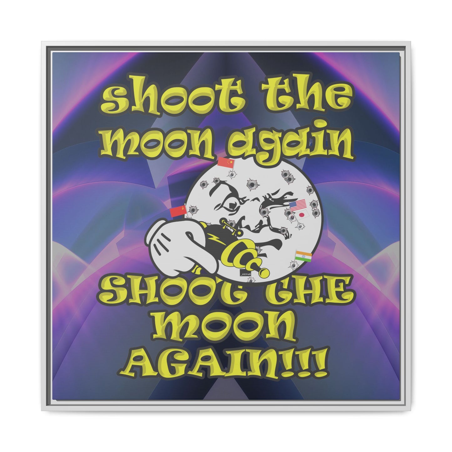 shoot the moon again - framed canvas art (grey-pink wave)