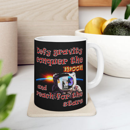 defy conquer reach - White Mug (black)