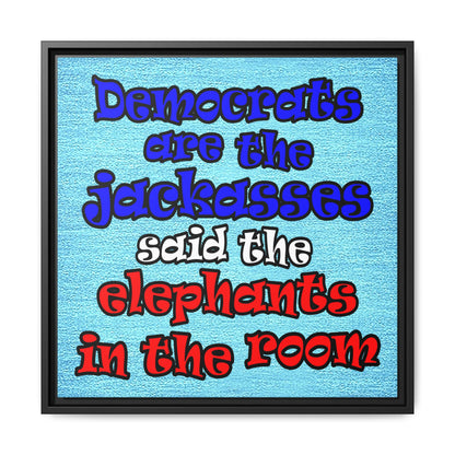 donkeys and elephants - framed canvas art (faded blue)
