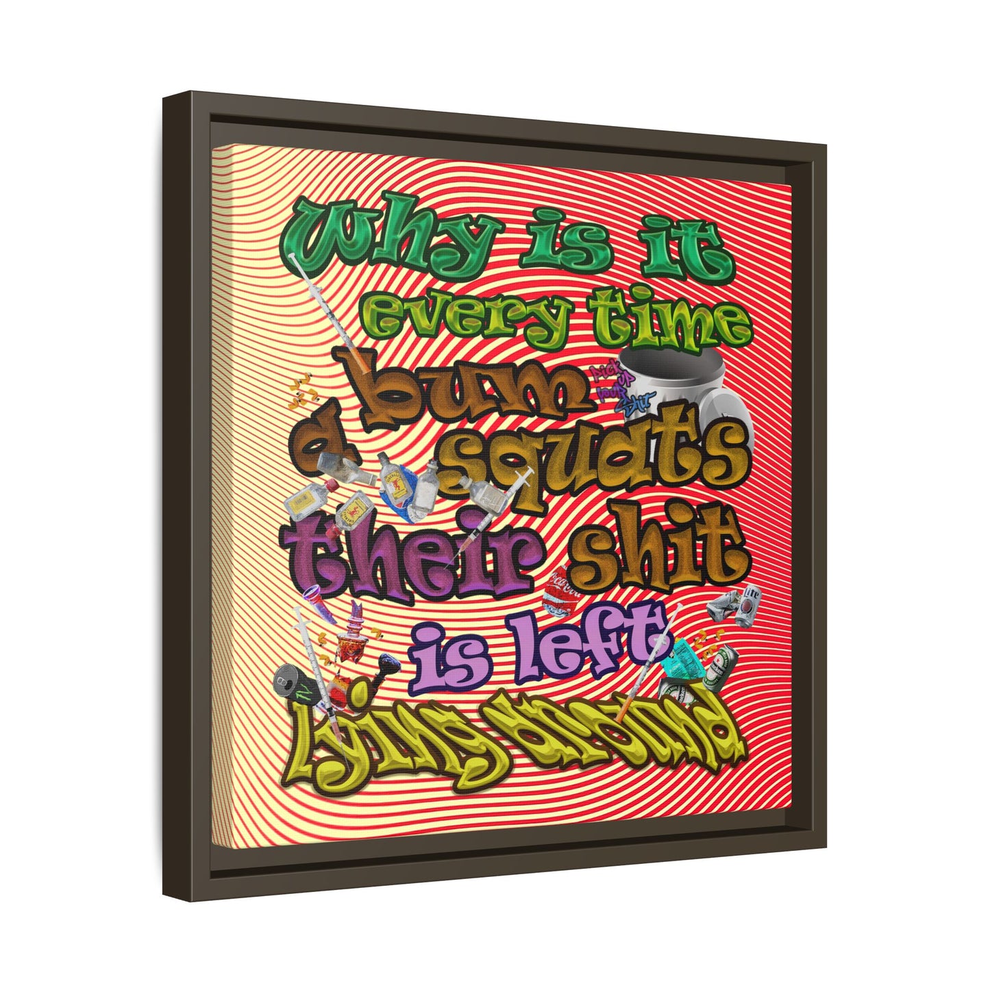 the bum's shit - framed canvas art (yellow-orange wave)
