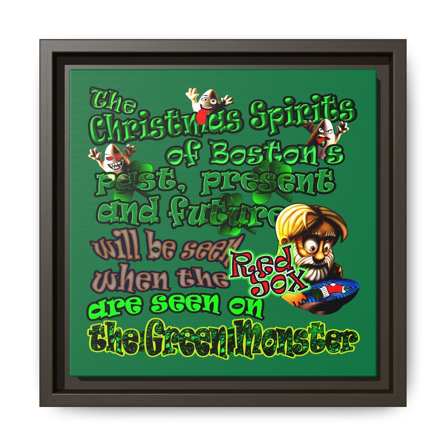 christmas spirits of boston - framed canvas art (dark green)
