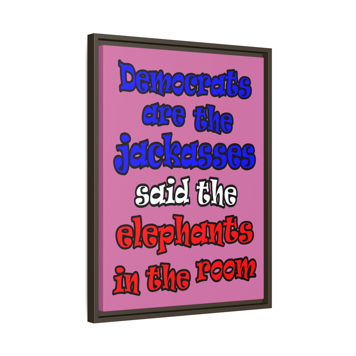 donkeys and elephants - framed canvas art (light pink)