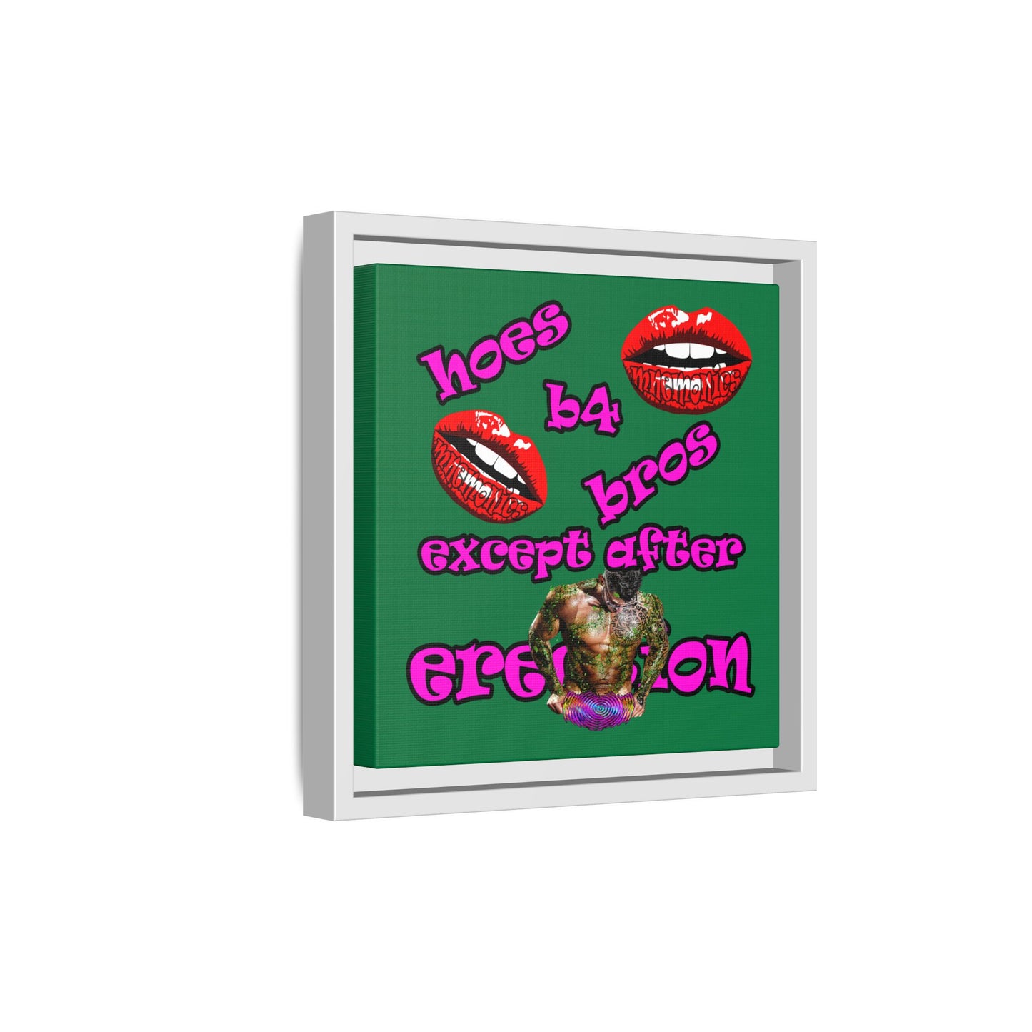 hoes b4 bros - framed canvas art (dark green)