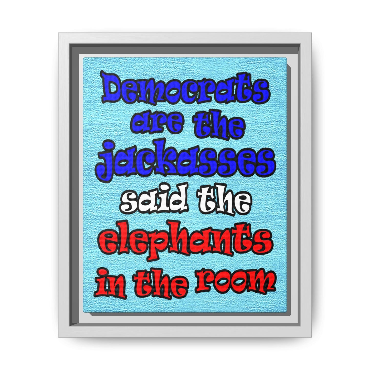 donkeys and elephants - framed canvas art (faded blue)