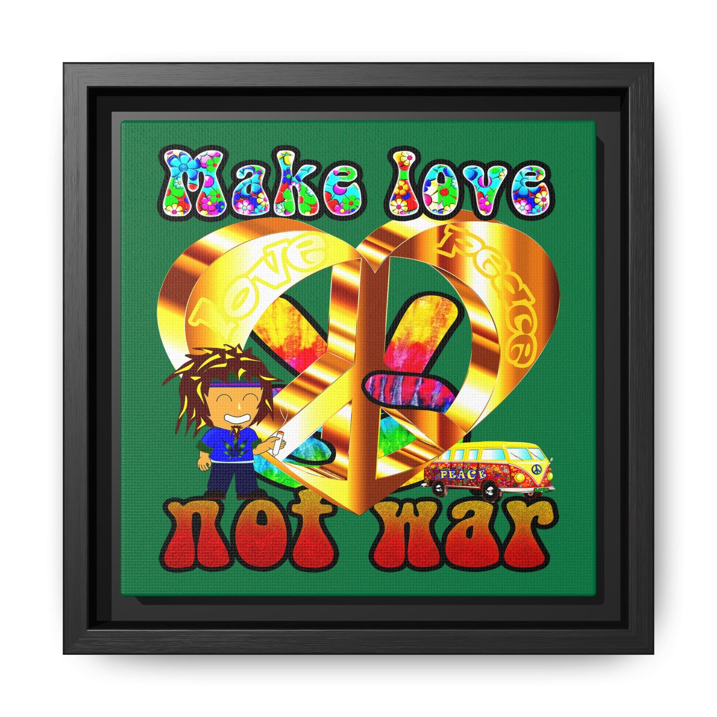 love peace - framed canvas art (dark green)