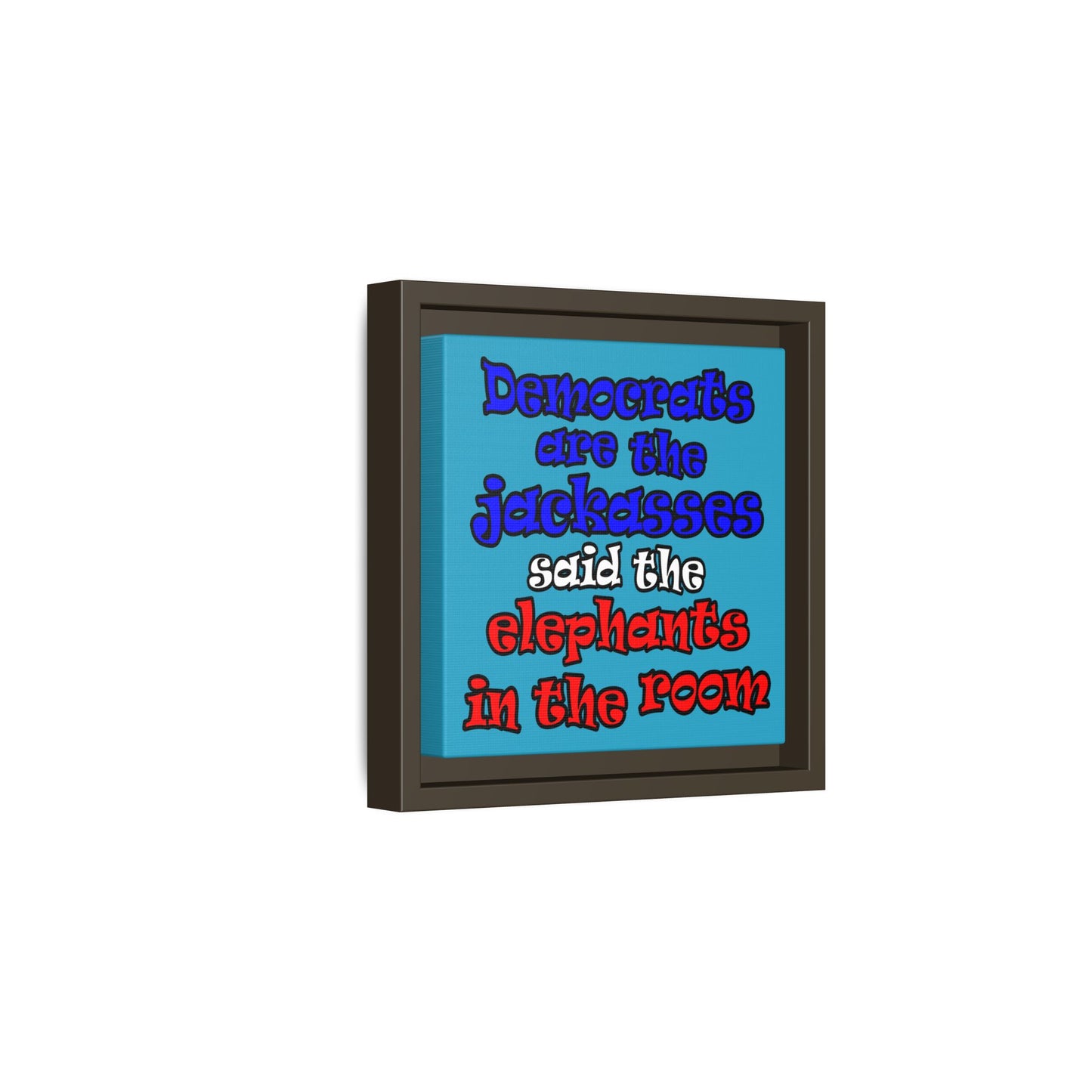 donkeys and elephants - framed canvas art (turquoise)