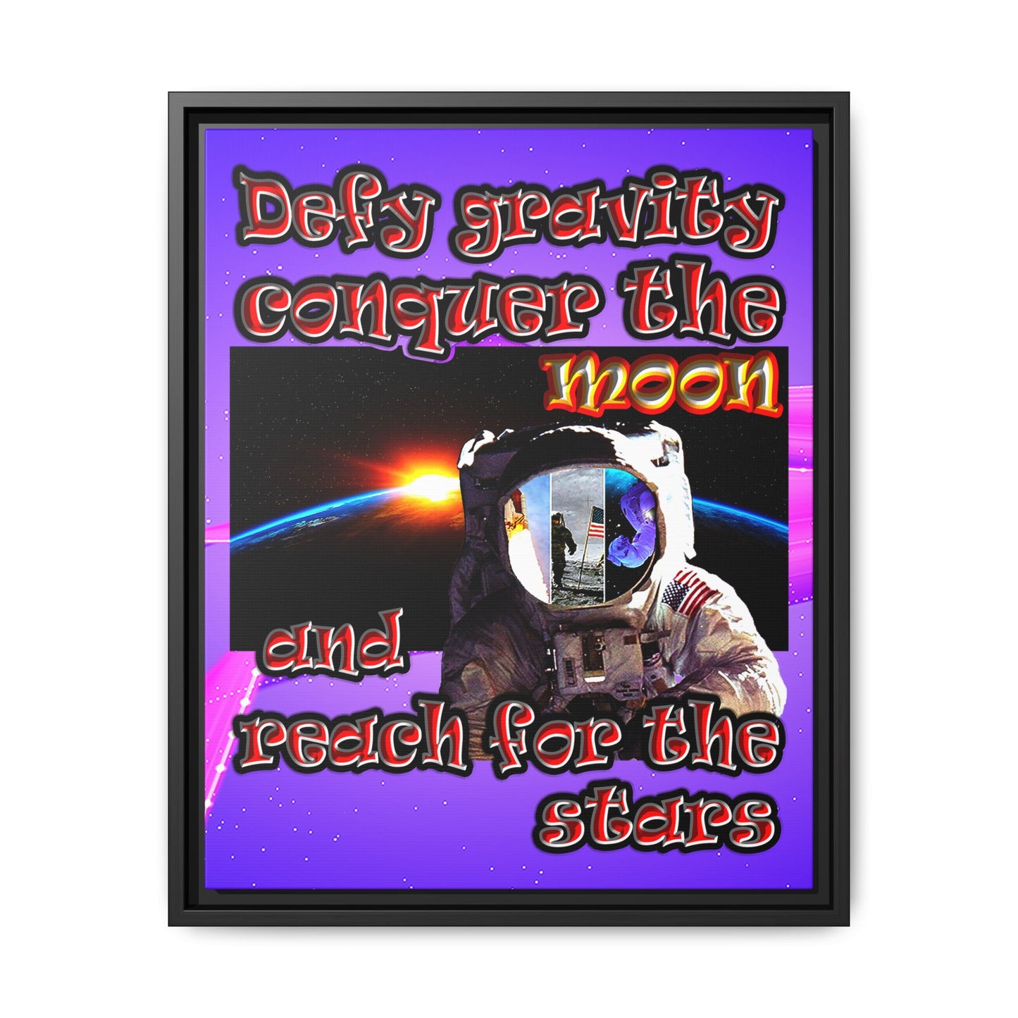 defy conquer reach - framed canvas art (purple-pink wave)