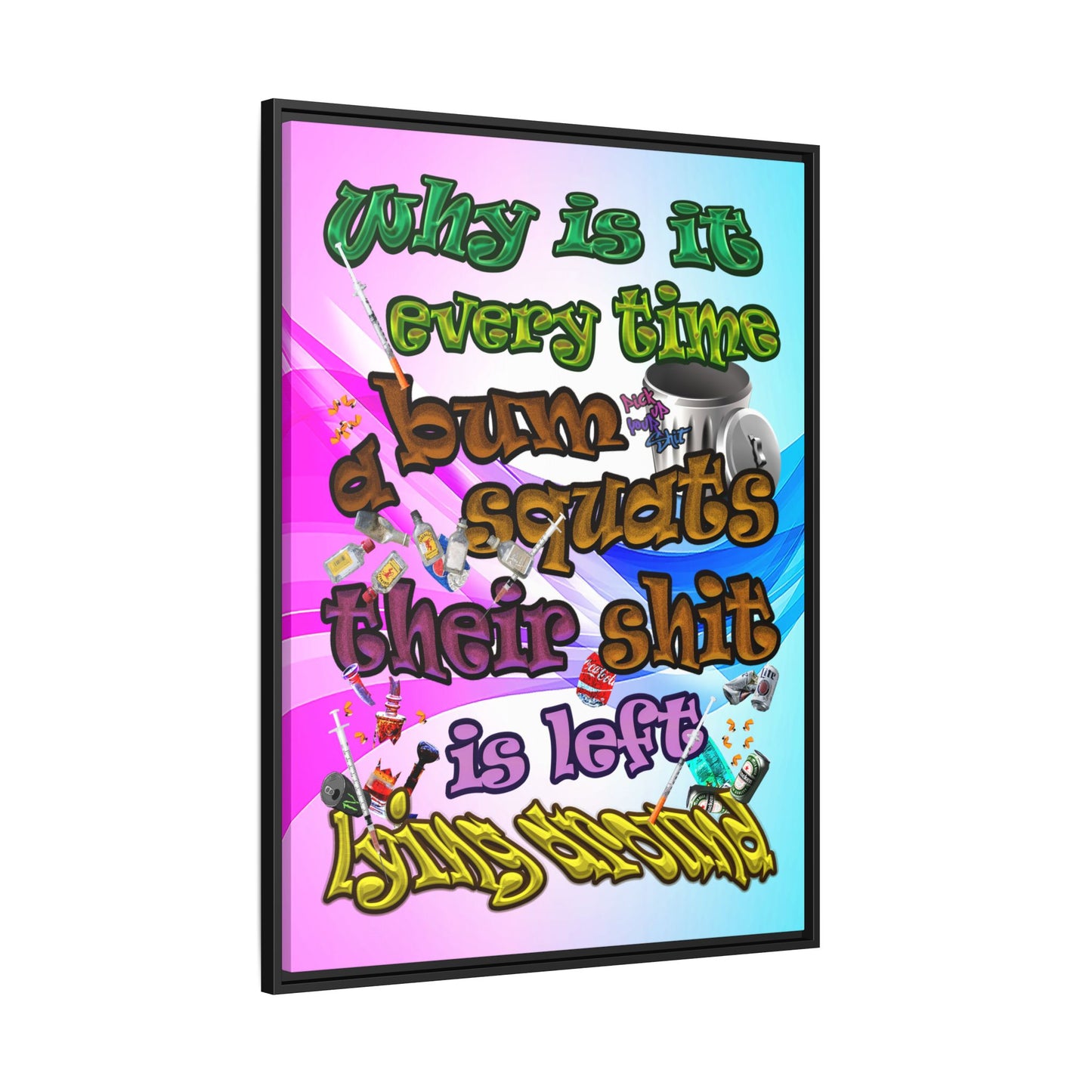 the bum's shit - framed canvas art (light blue-pink wave)