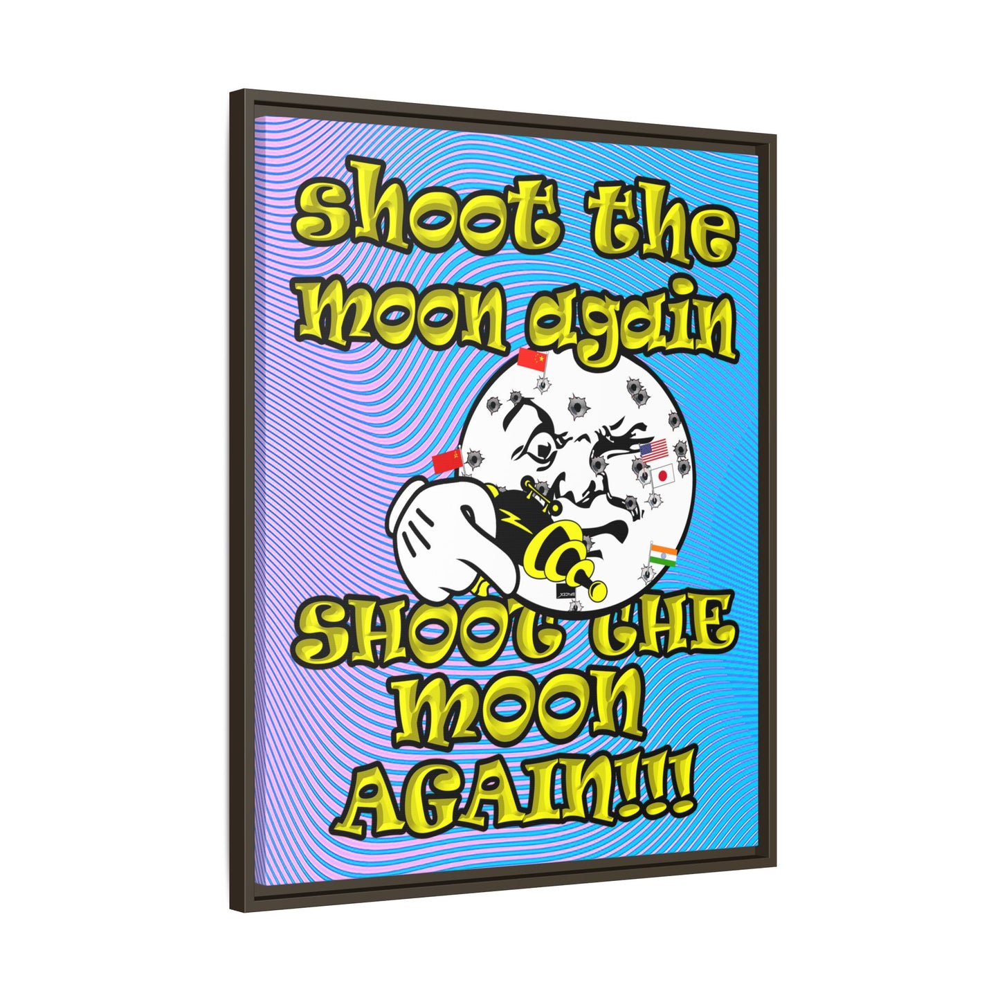 shoot the moon again - framed canvas art (light blue-purple wave)