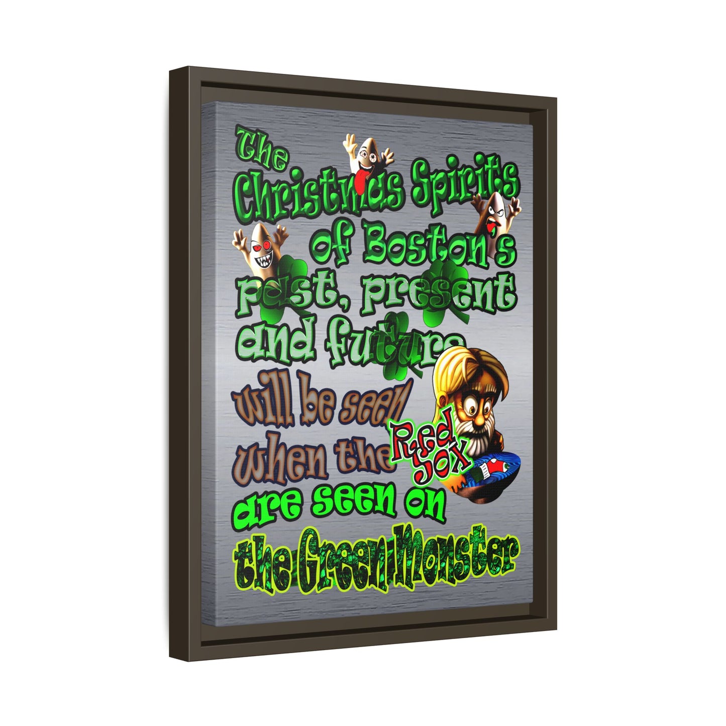 christmas spirits of boston - framed canvas art (brushed nickel)