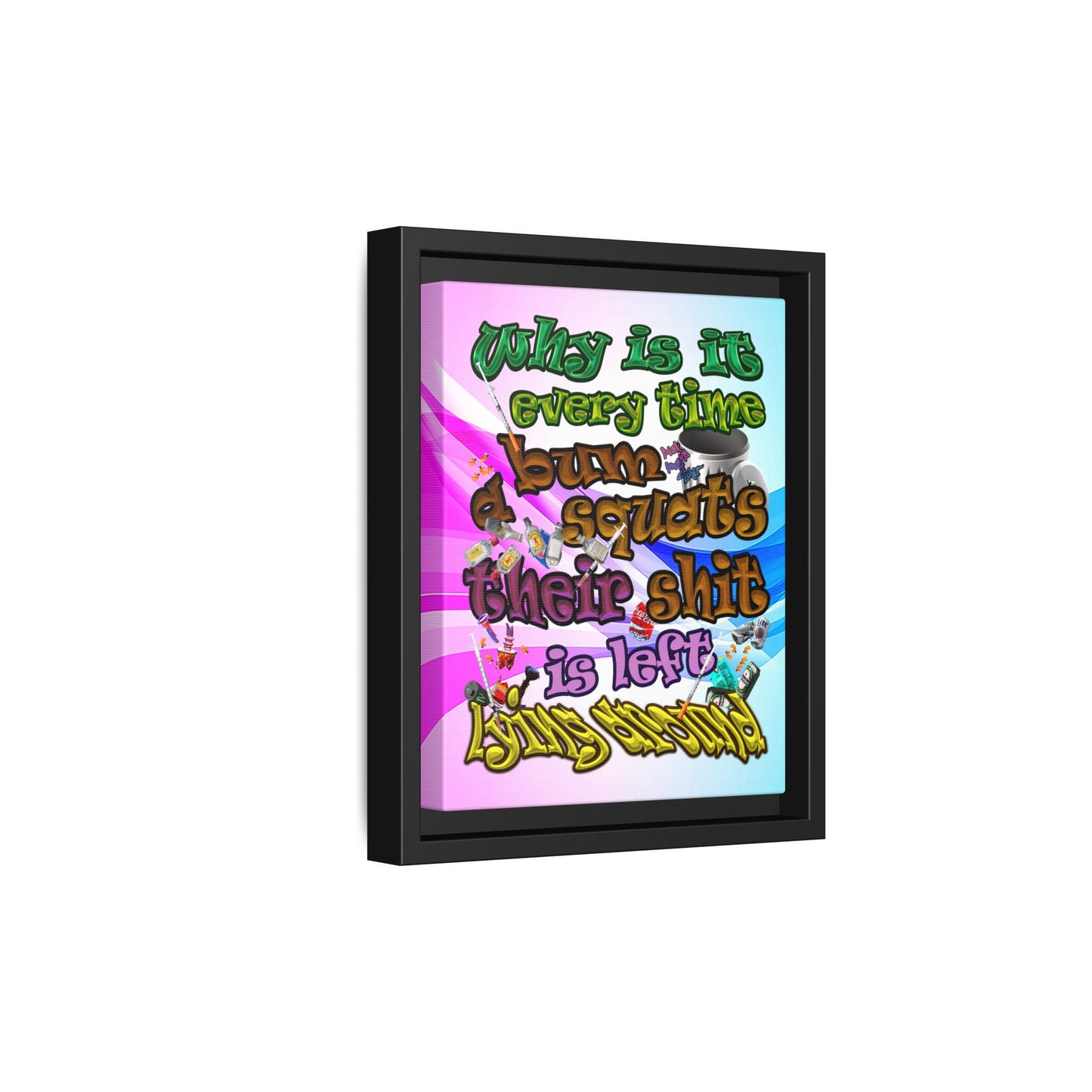 the bum's shit - framed canvas art (light blue-pink wave)