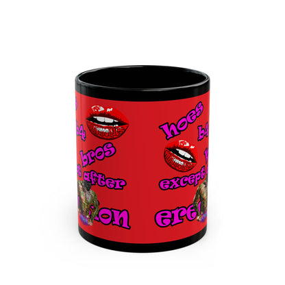 hoes b4 bros - Black Mug (red)