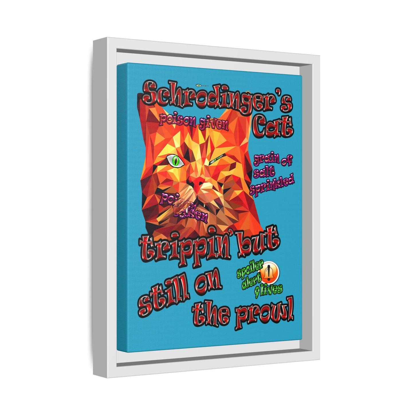schrodinger's cat - framed canvas art (turquoise)