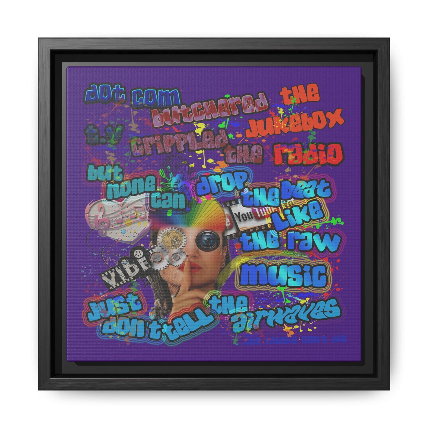 drop the beat - framed canvas art (purple)